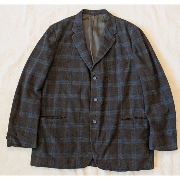 Penney's VTG 50s Shadow Plaid Wool Tweed Blazer Classic Professor Union Made XL - Picture 2 of 14